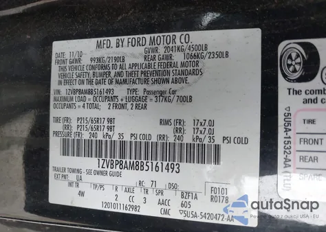 2011 Ford Mustang V6 Premium z USA, uszkodzony, nr VIN 1ZVBP8AM8B5161493